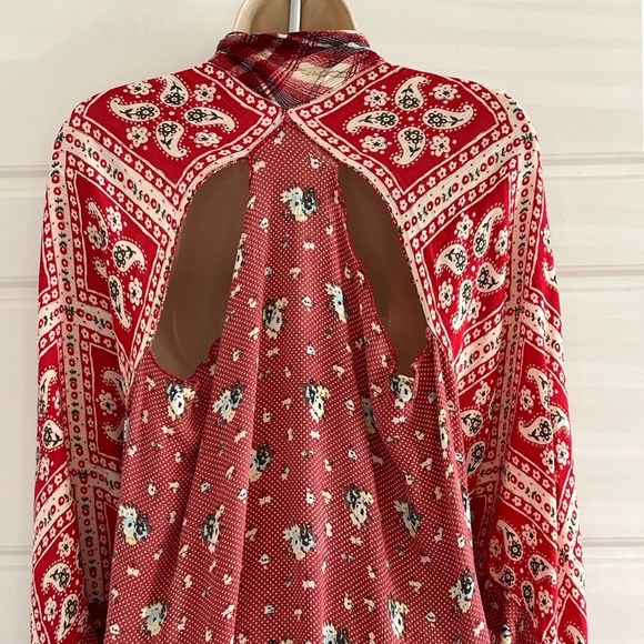 Free People American Pie Patchwork Bandana Plaid Kimono Boho One Size Longline - Picture 8 of 15